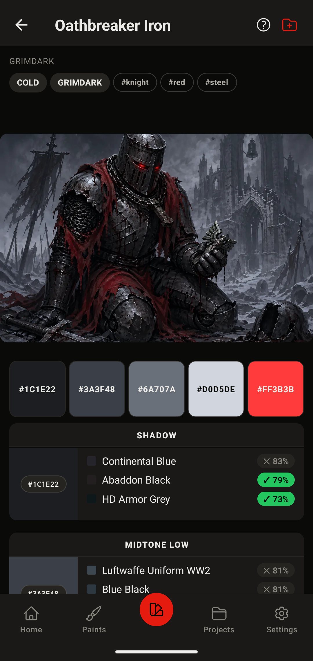 Check the details of a palette — colours, brand assignments, and reference imagery
